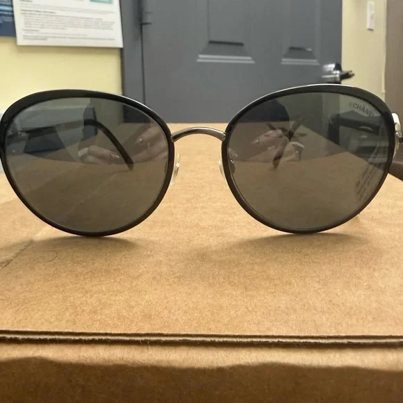 Chanel Women’s Dark Gray Frame Round Sunglasses - Picture 3 of 15